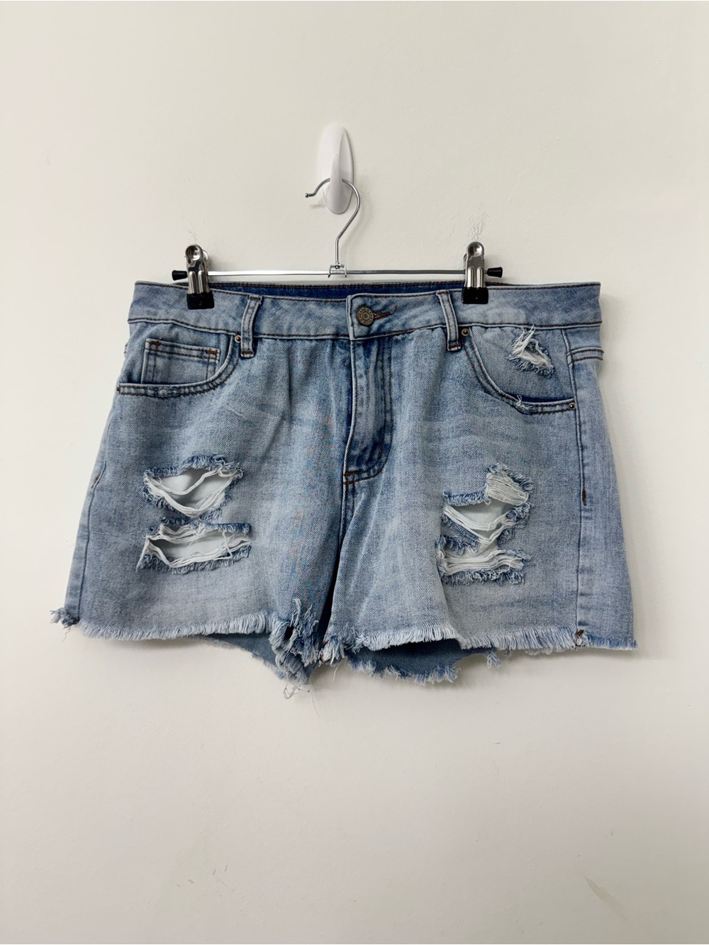 Light Blue Distressed Denim Shorts - Women